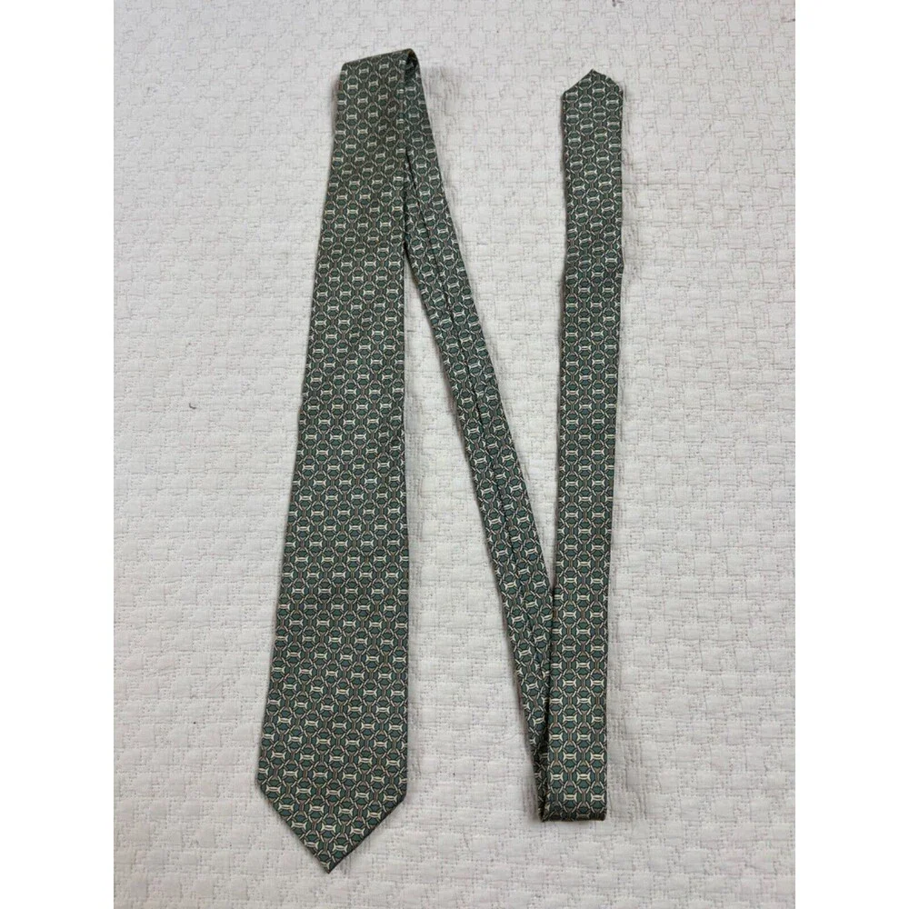 Barneys New York Silk Tie‎ Knots Green and Yellow Made in Italy 55